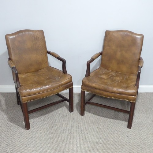 370 - A pair of Georgian style leather Armchairs, W 60 cm x H 96 cm x D 60 cm.