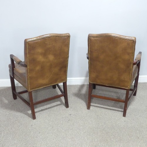 370 - A pair of Georgian style leather Armchairs, W 60 cm x H 96 cm x D 60 cm.