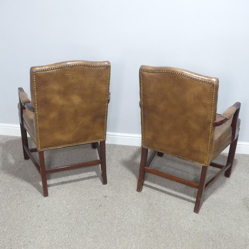 370 - A pair of Georgian style leather Armchairs, W 60 cm x H 96 cm x D 60 cm.