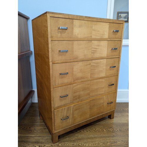 349 - A Heals Arts Deco Chest of five drawers, probably maple or sycamore veneer, circa 1930s, five gradua... 