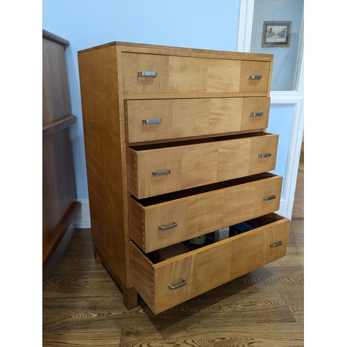 349 - A Heals Arts Deco Chest of five drawers, probably maple or sycamore veneer, circa 1930s, five gradua... 