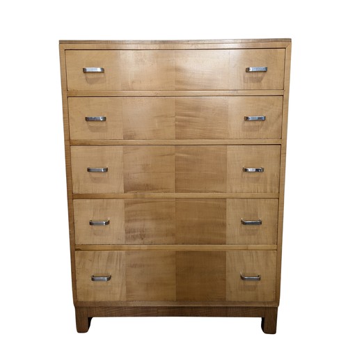 349 - A Heals Arts Deco Chest of five drawers, probably maple or sycamore veneer, circa 1930s, five gradua... 