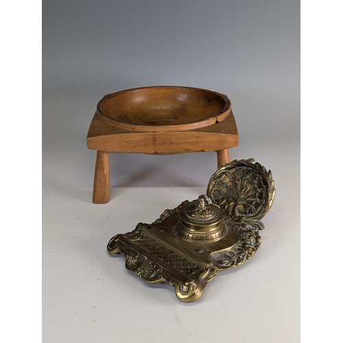 351 - A mid 19th century French gilt bronze Inkstand, of floral decorations, signed 'JH B 89', W 14.5 cm x... 