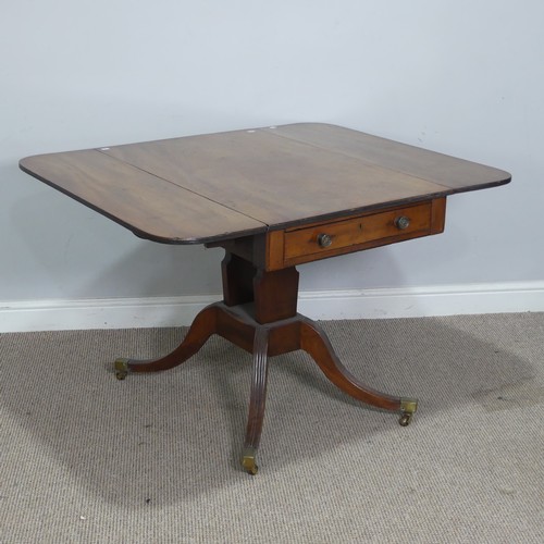 352 - An antique mahogany pembroke Table, raised on quadraform reeded base and brass castors, W 114 cm x H... 