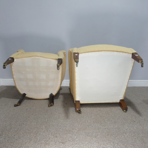 361 - Two Edwardian button back upholstered club Armchairs, both with matching upholstery, raised on mahog... 