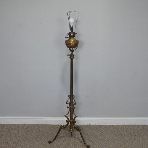 366 - A Victorian brass telescopic standard Lamp, by 'Dibben, Sloane St', column with Art Nouveau style sc... 