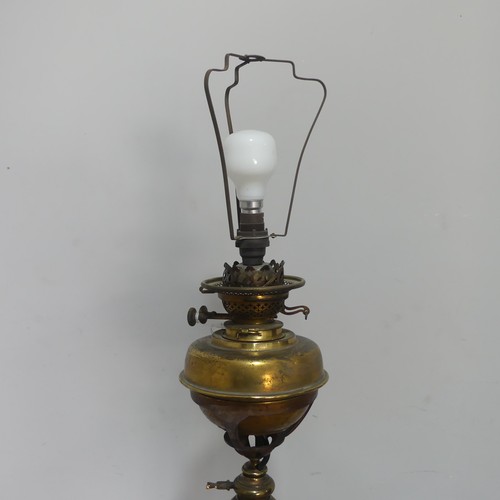 366 - A Victorian brass telescopic standard Lamp, by 'Dibben, Sloane St', column with Art Nouveau style sc... 