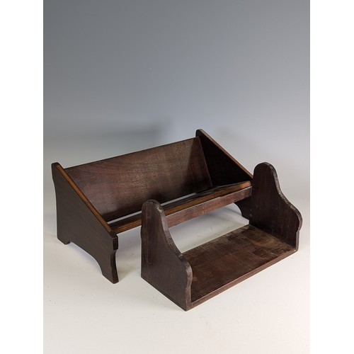 371 - An antique mahogany and walnut banded Book Trough, W 38 cm, together with another smaller Book Troug... 