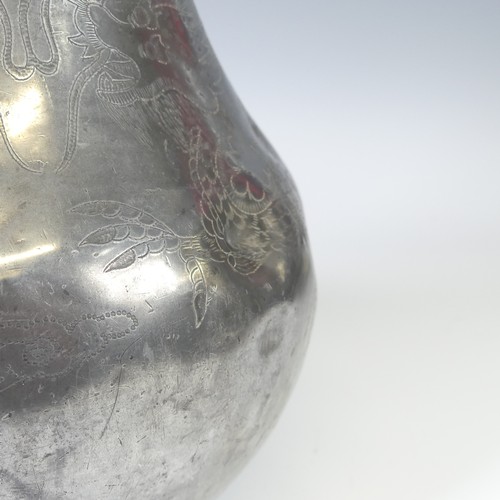 134 - A vintage Chinese pewter Tea Urn, with incised depictions of dragons, with interior compartments and... 