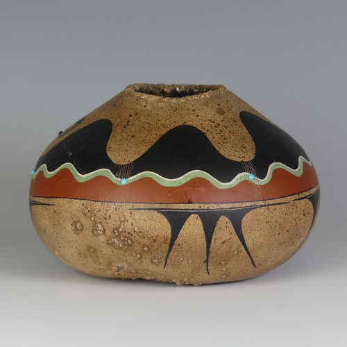 381 - Robert Rivera (Mexican 20th century) a hand-painted Gourd, 'The Water Serpent' decorated in his typi... 