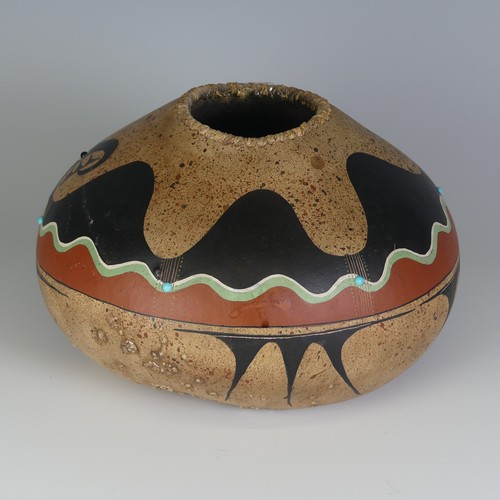 381 - Robert Rivera (Mexican 20th century) a hand-painted Gourd, 'The Water Serpent' decorated in his typi... 