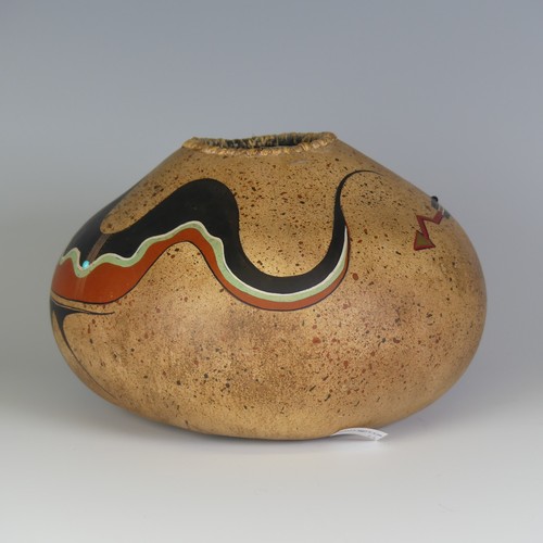 381 - Robert Rivera (Mexican 20th century) a hand-painted Gourd, 'The Water Serpent' decorated in his typi... 