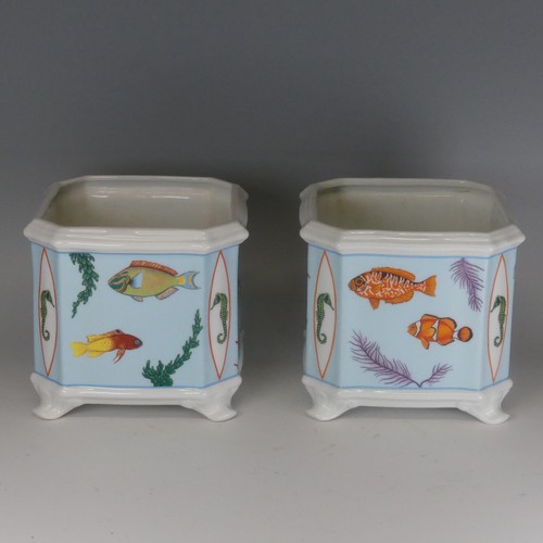 4 - A pair of Lynn Chase porcelain 'Reef' pattern Jardinieres, with printed design and factory marks to ... 