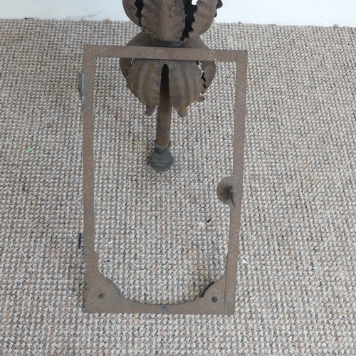 382 - A large 19th century French style wrought Iron Lantern / street Light, pediment with decorative scro... 