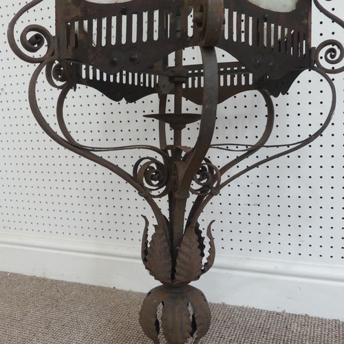 382 - A large 19th century French style wrought Iron Lantern / street Light, pediment with decorative scro... 