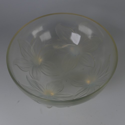 7 - An R. Lalique 'Lys' pattern opalescent glass Bowl, no. 382, raised on four stylised legs, with etche... 