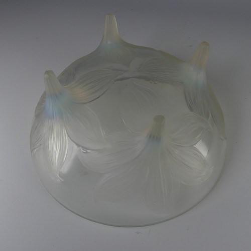 7 - An R. Lalique 'Lys' pattern opalescent glass Bowl, no. 382, raised on four stylised legs, with etche... 