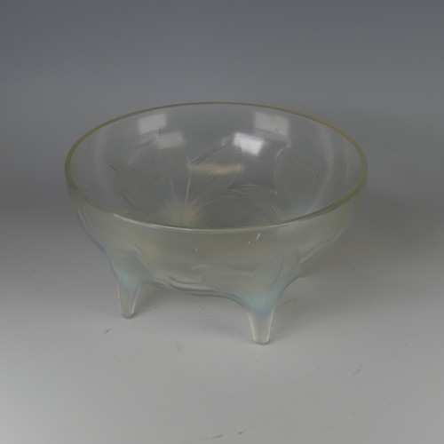 6 - An R. Lalique 'Lys' pattern opalescent glass Bowl, no. 382, raised on four stylised legs, with etche... 