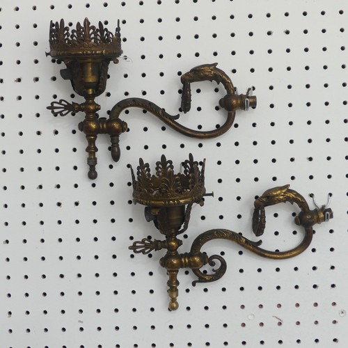 388 - A pair of possibly 19th century gilt metal wall Sconces / Lights, with scrolled and foliate decorati... 