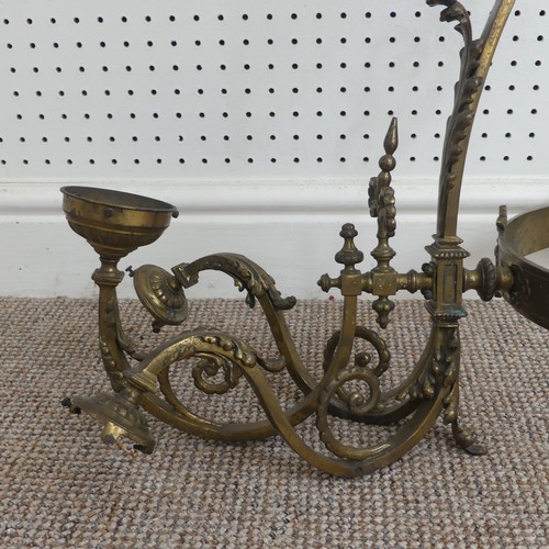 389 - A large antique possibly 19th century French gilt metal Chandelier, two large scrolled branches each... 