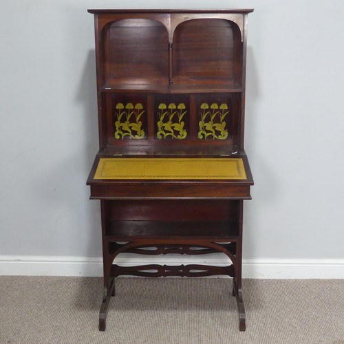 422 - An Arts and Crafts mahogany students Bureau, by Oetzmann & co, top over open shelf and Art Nouve... 