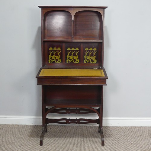 422 - An Arts and Crafts mahogany students Bureau, by Oetzmann & co, top over open shelf and Art Nouve... 