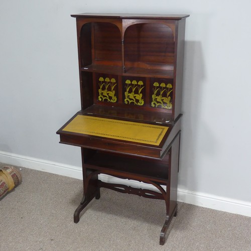 422 - An Arts and Crafts mahogany students Bureau, by Oetzmann & co, top over open shelf and Art Nouve... 