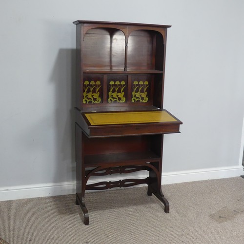 422 - An Arts and Crafts mahogany students Bureau, by Oetzmann & co, top over open shelf and Art Nouve... 