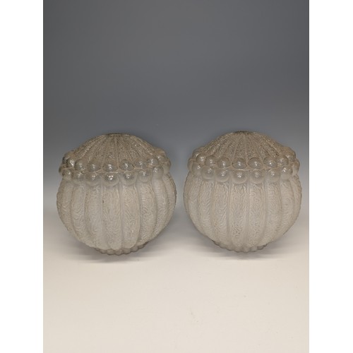 395 - A pair of large 20th century frosted Globes / Shades, W 30 cm x H 28 cm(2)