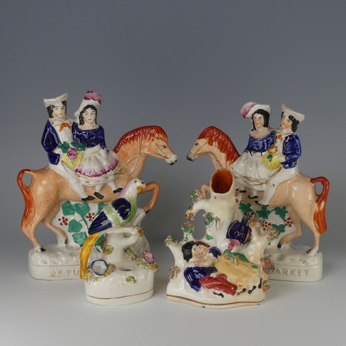 34 - A pair of antique Staffordshire porcelain Flatbacks, 'Returning from the Market' and 'Going to the M... 