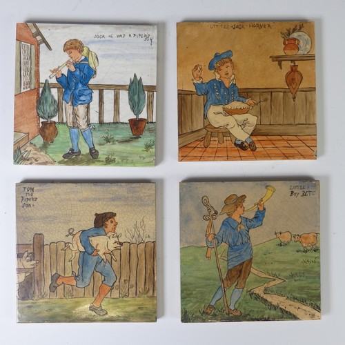 39 - A matched set of four Minton pottery Tiles, after Walter Crane, comprising 'Little Boy Blue', 'Tom t... 