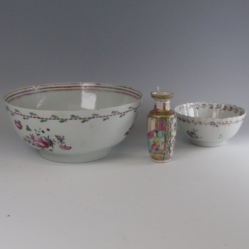 138 - A 19thC Chinese famille rose porcelain Punch Bowl, decorated in colourful enamels to interior and ex... 