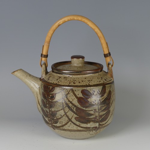 41 - David Leach OBE (1911-2005) a studio pottery Teapot, mottled oatmeal glaze ground with manganese and... 