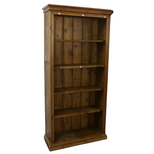 406 - An antique rustic pine open Bookcase, with four shelves, two being adjustable, W 85 cm x H 178 cm x ... 