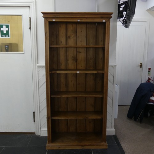 406 - An antique rustic pine open Bookcase, with four shelves, two being adjustable, W 85 cm x H 178 cm x ... 