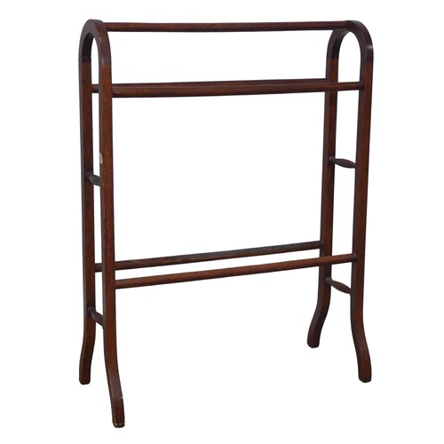 408 - An antique oak towel Rail, with cylindrical supports, W 65 cm x H 87 cm x D 29 cm.