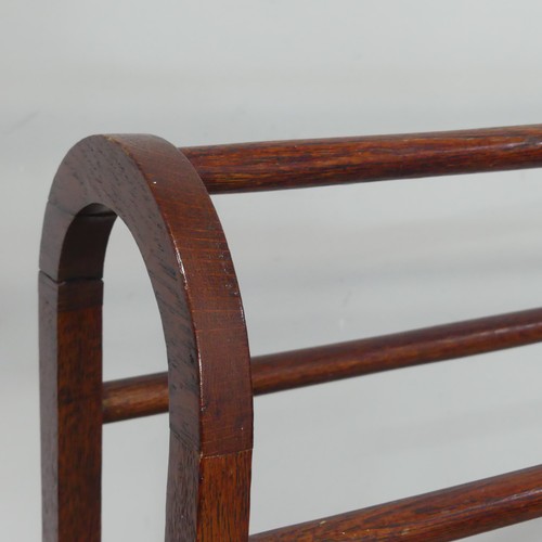 408 - An antique oak towel Rail, with cylindrical supports, W 65 cm x H 87 cm x D 29 cm.