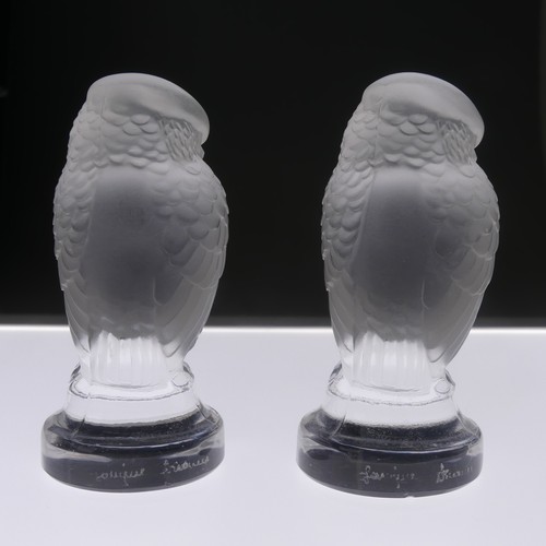 49 - A Lalique frosted glass Paperweight, in the form of a falcon, etched signature to base, H 5.5cm, tog... 