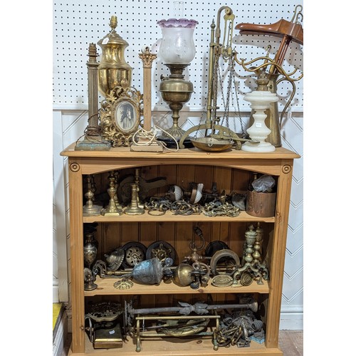 414 - A set of antique brass Scales, together with a large collection of antique brass, including; bulbous... 