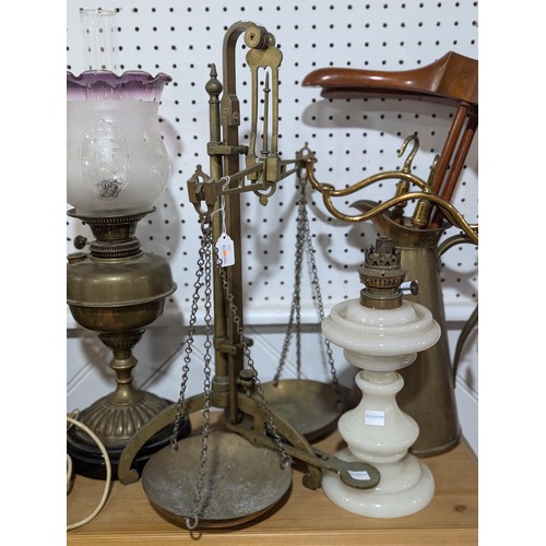 414 - A set of antique brass Scales, together with a large collection of antique brass, including; bulbous... 