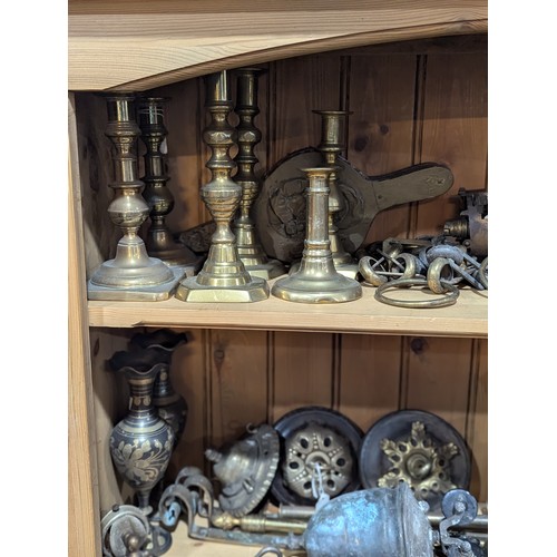 414 - A set of antique brass Scales, together with a large collection of antique brass, including; bulbous... 