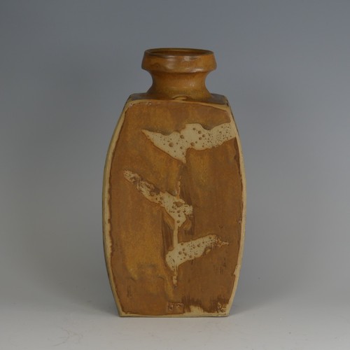 59 - A 20thC School studio pottery Vase, of curved slab shape, the front and back decorated in thick oatm... 