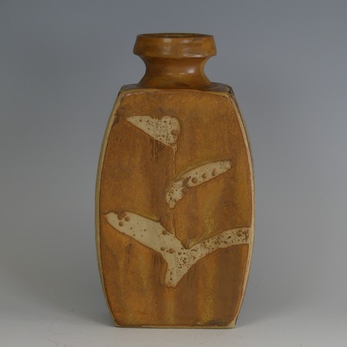 59 - A 20thC School studio pottery Vase, of curved slab shape, the front and back decorated in thick oatm... 