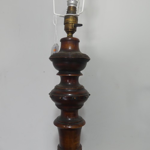 419 - An antique Art Nouveau style brass standard Lamp, H 150 cm, together with a carved mahogany standard... 