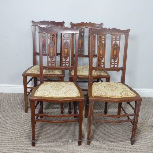 423 - A set of four Edwardian mahogany and inlaid Parlour Chairs, backrest inlaid with flowered urns, abov... 