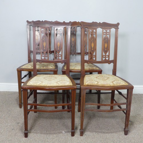 423 - A set of four Edwardian mahogany and inlaid Parlour Chairs, backrest inlaid with flowered urns, abov... 