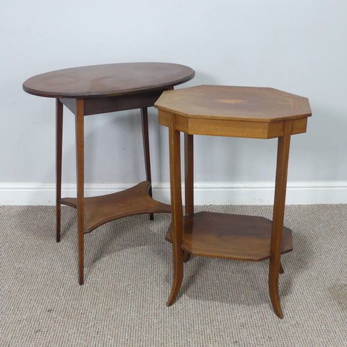 424 - An octagonal Edwardian occasional Table, with decorative shell inlay and walnut banding, W 45.5 cm x... 