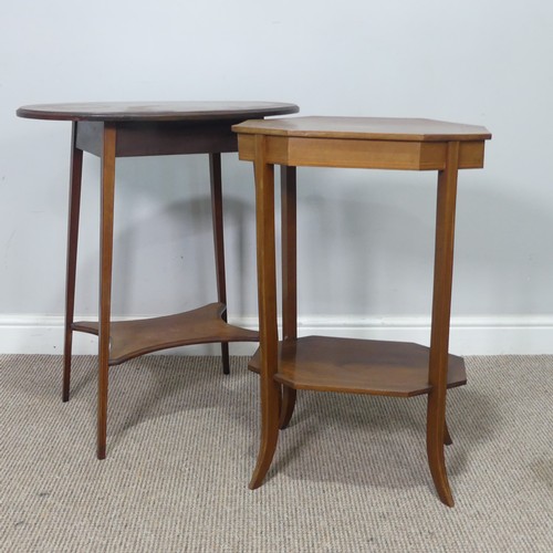 424 - An octagonal Edwardian occasional Table, with decorative shell inlay and walnut banding, W 45.5 cm x... 