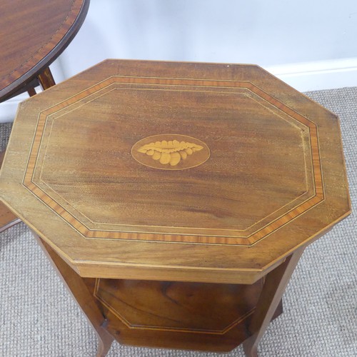 424 - An octagonal Edwardian occasional Table, with decorative shell inlay and walnut banding, W 45.5 cm x... 