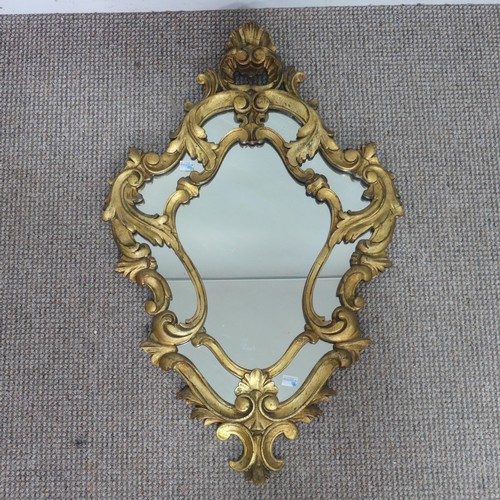 425 - An antique giltwood Rococo style wall Mirror, H 76.5 cm.